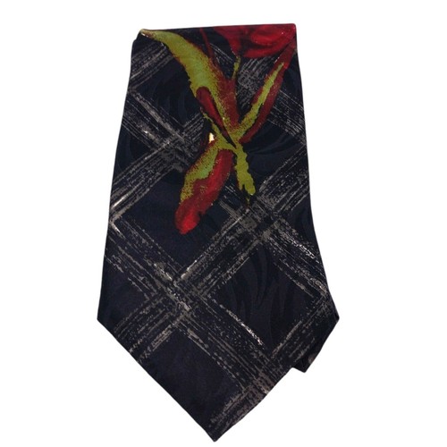 Hugo Boss Tie Black 100% Silk Large Rose Graphic Made in Italy 58x4" Vintage 90s - Picture 2 of 6