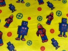 Toy Robots robotic Fleece Fabric on yellow, 60" wide, sold by the yard