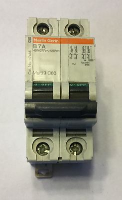 Merlin Gerin Multi 9 Breaker, 2 Pole,  B 7A, C60 (New)
