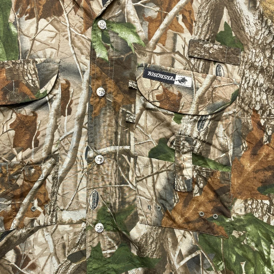 WINCHESTER Camo Shirt Mens XL Real Tree Hardwoods Hunting Short Sleeve Vented - Image 2 of 4
