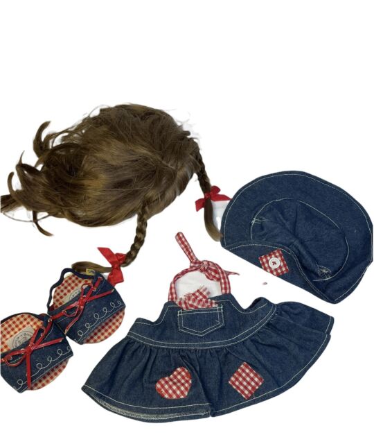 Build A Bear Red Gingham Denim Pinafore Dress Hat Sandals Braided Wig Outfit