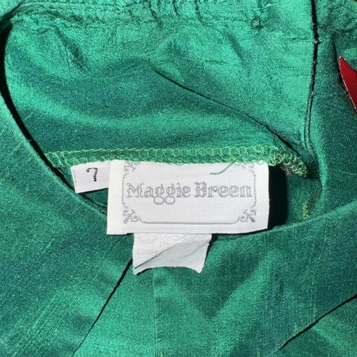 Vintage Maggie Breen Green Raw Silk Dress Victorian Cottage Core Size 7 Girls - Picture 4 of 8