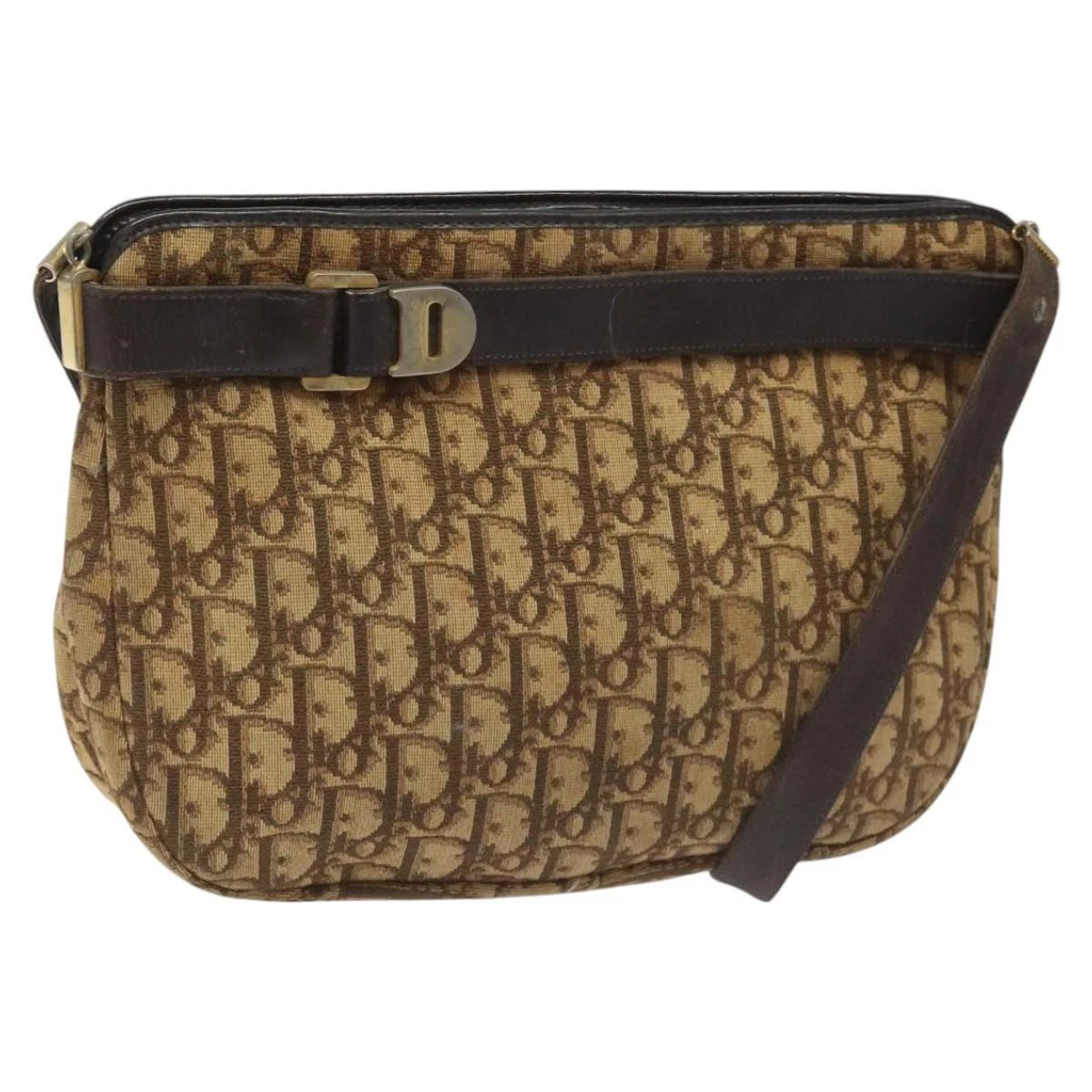Sac bandoulière Christian Dior trotteur toile marron or authentique bs22491