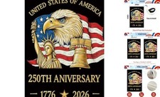  250 Years America Double Sided Yard House Size(28 x 40 Inch) Statue of Liberty