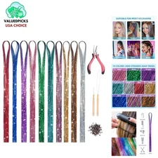 Hair Tinsel Kit: 10 Colors, 2000 Strands & Easy-Use Plier Tool Included