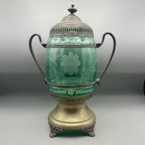 Utility Glass Works Barrel Samovar Drink Dispenser Etched Glass in Holder