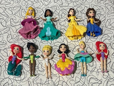 Disney Mini Princess Doll Lot With Clothes & Mattel Polly Pocket Magic Clip