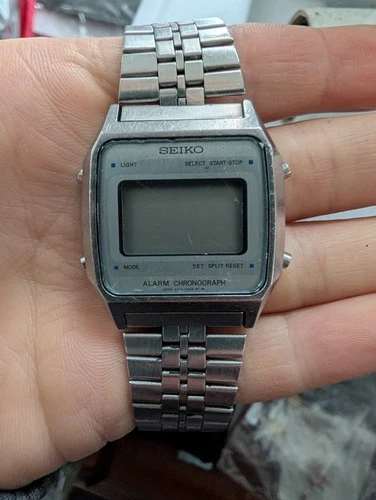 Seiko A914-5A09 Vintage Digital Quartz Alarm Chronograph 80s 90s Silver Metal