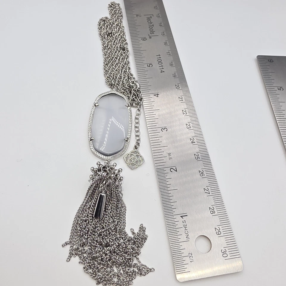 Kendra Scott Rayne Colgante Collar Tono Plata Ojo de Gato Pizarra Borla 32"  Foto 4 de 4