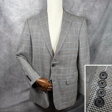 Brooks Brothers Blazer Silk Wool Mens 40R Gray Lanificio Di Pray Windowpane EUC