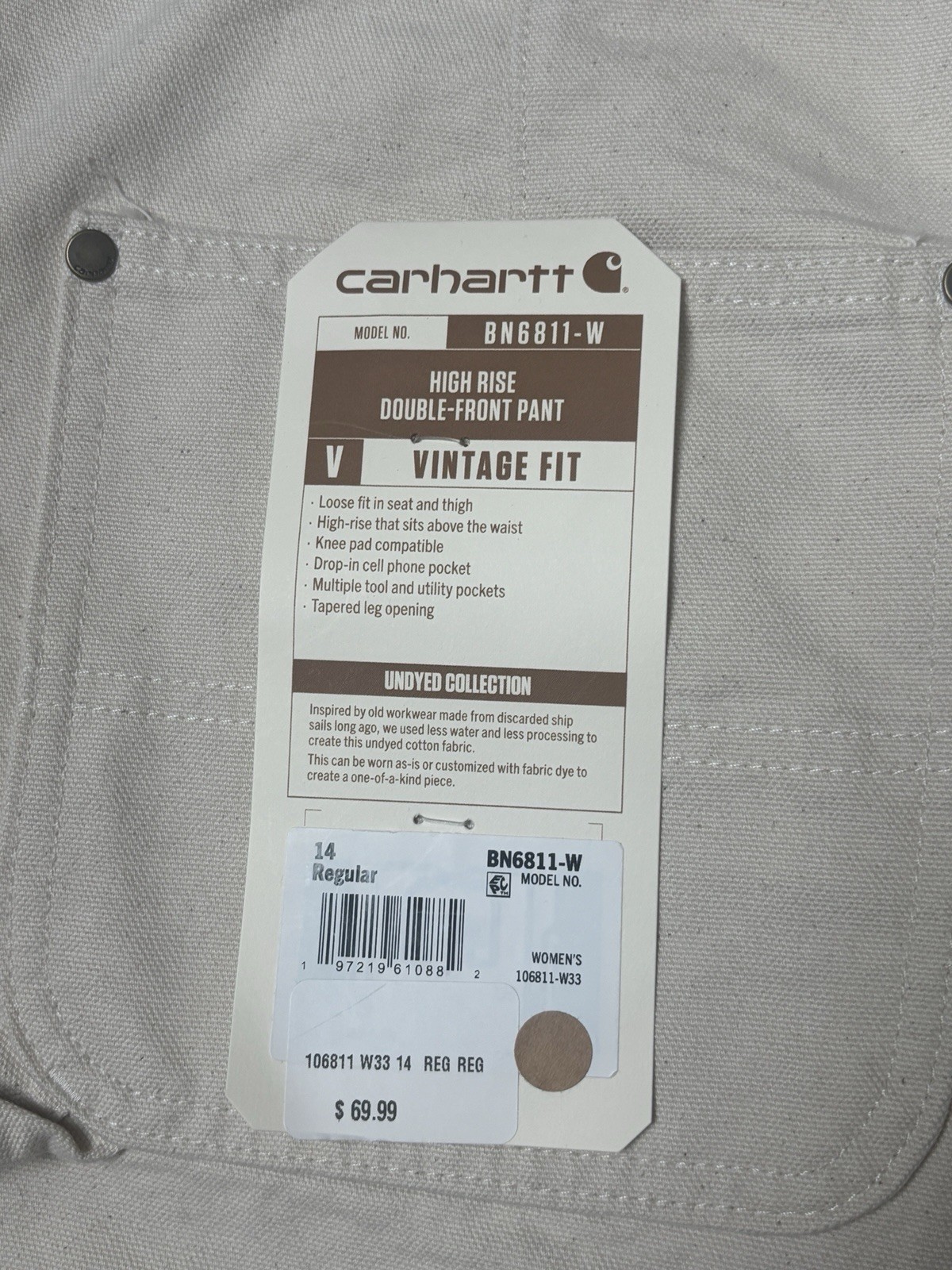 Carhartt BN6811-W White Double Knee Painter Carpenter Pants Sz 14  (36xX30) thumbnail 3