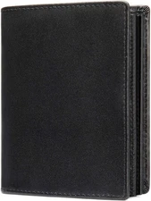 Mens Leather Bifold RFID Vertical Wallet Extra Large Capacity Card L, Black 
