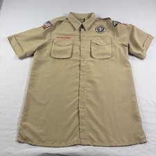 Boy Scouts Of America Shirt Mens Medium Beige Uniform Patch Adult BSA