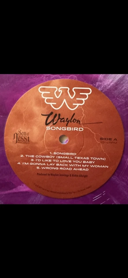Waylon Jennings Vinyl Record Songbird LP Limited Edition Joker Purple New - Image 4 of 4