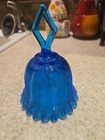 VTG Fenton Glass Blue Diamond Optic 5.5” Bell Ruffled Bottom, Open Handle