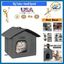 Weatherproof Insulated Outdoor Cat House Grey with Mat and Clips