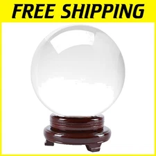 130mm Lead-Free Crystal Ball with Glossy Wooden Stand - Nautical Decor Piece