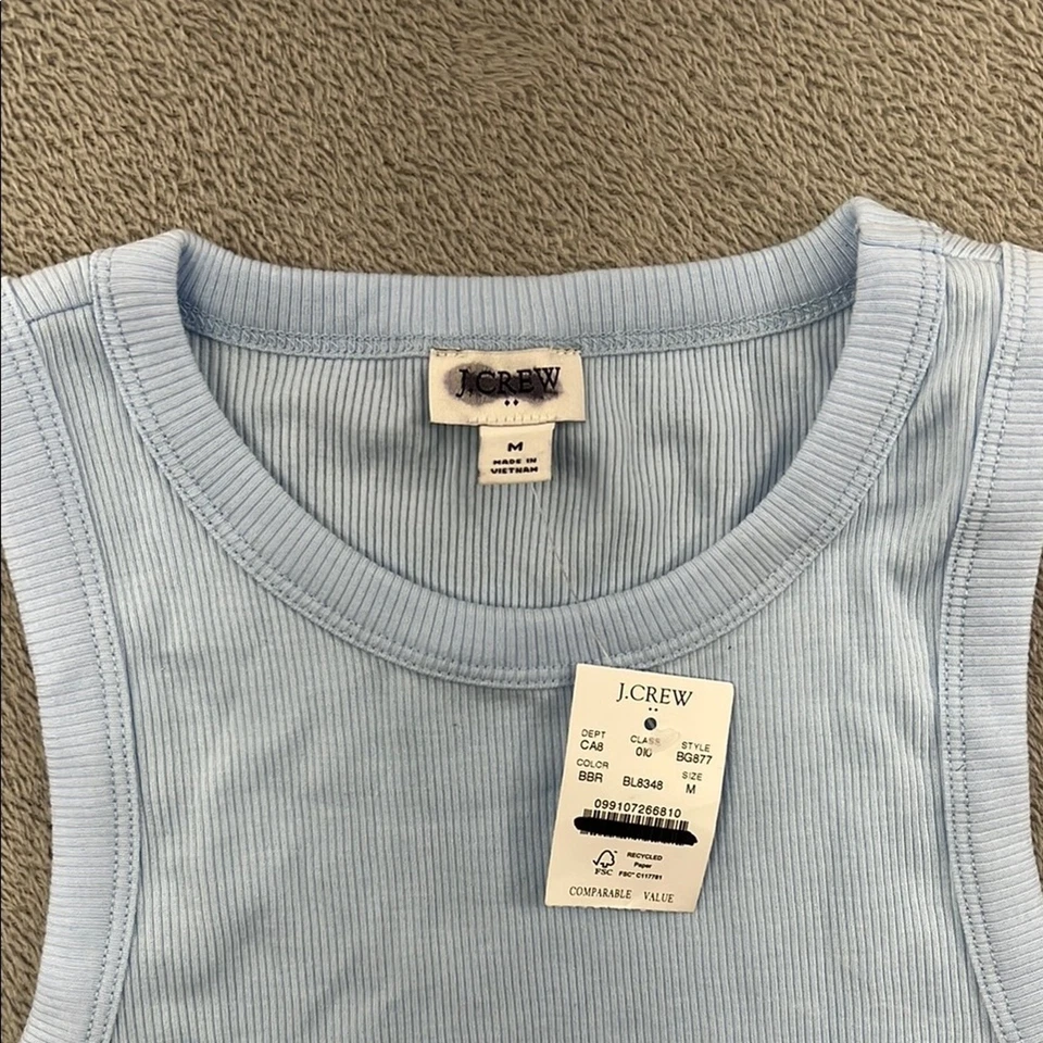 NUEVA CAMISETA SIN MANGAS J Crew M mezcla de algodón azul claro acanalada Foto 2 de 4