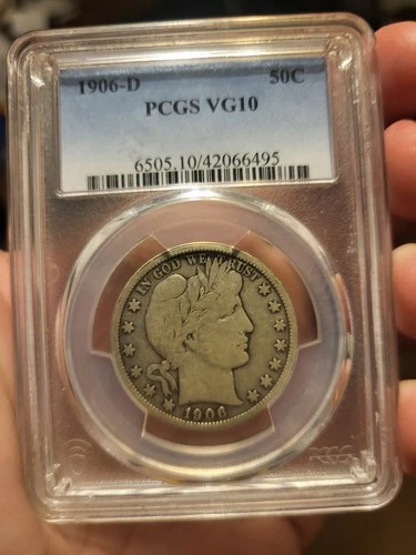 1906-D Barber Half Dollar 50c PCGS VG10 Nice Original United States Barber Half