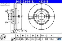 2X Bremsscheibe ATE 24.0123-0118.1 2 Bremsscheiben Vorderachse Vorne
