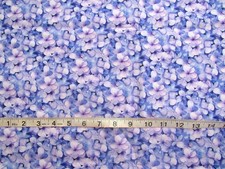 1 yd Cotton Fabric Purple, Light Purple Pinkish Flowers All Over