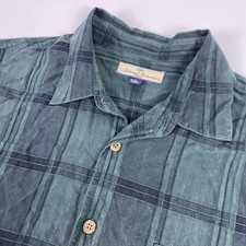 Tommy Bahama Relax Shirt Mens XL Green Silk Plaid Camp Button Front Island