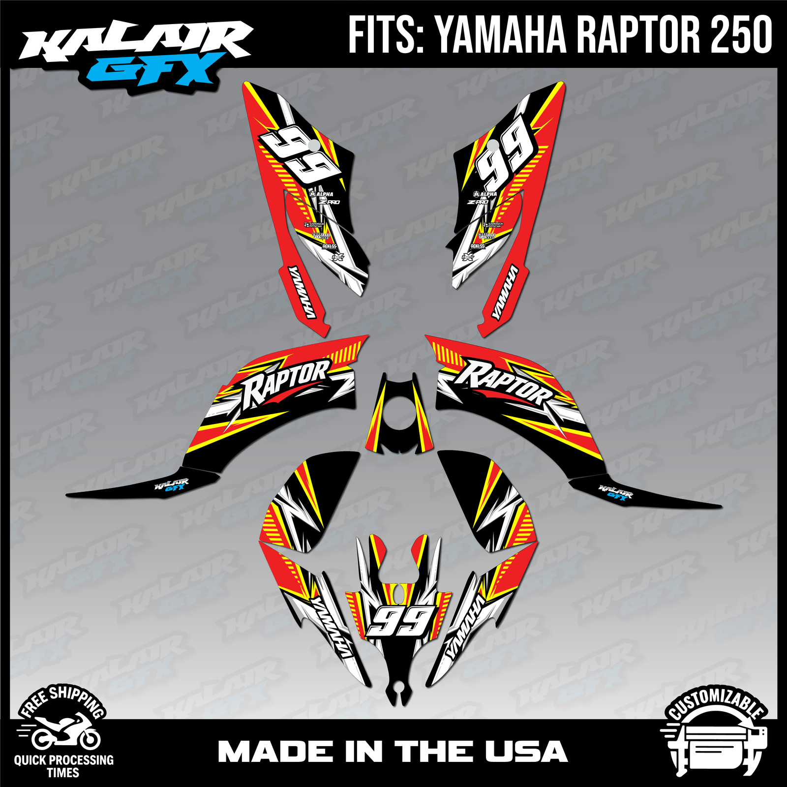 Graphics Kit for Yamaha ATV RAPTOR 250 (All Years) Shred - RED