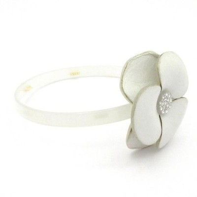 Alexandre De Paris Headband - Leather Light Gray Clear Flower / Rhinestone