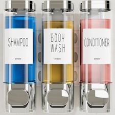 Shampoo and Conditioner Dispenser,Shower Soap Dispenser 3 Chamber No Drill Wall