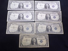 (7) ONE DOLLAR SILVER CERTIFICATE UNITED STATES OF AMERICA SERIES 1957A $1 BILLS
