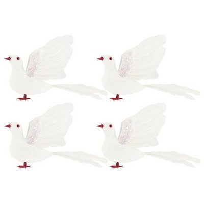 4 Realistic Doves in White for Holiday Home Decor and Celebration Setup