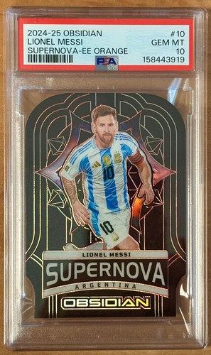 Lionel Messi RARE /75 PSA 10 GEM LOW POP Orange 2024-25Panini Obsidian Supernova