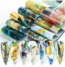10Pcs Gradient Geometric Floral Nail Art Foil Marble Design Decoration 6121 NS47