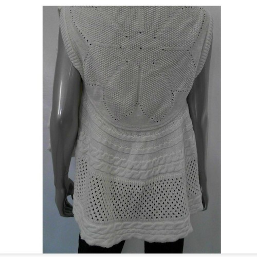 Andrew Charles Women Sweater Knit Top XS Ivory Crochet Vest Open Front - Picture 3 of 3