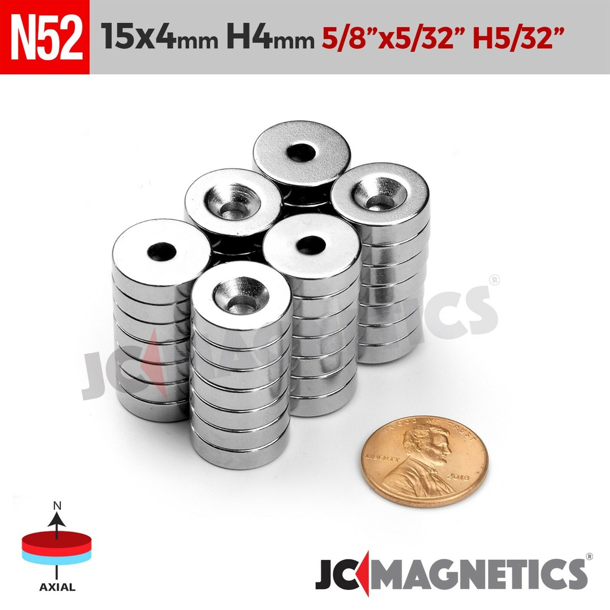 50 Pack 15mm X 5mm Strong Neodymium Magnets - Countersunk With 4mm Ring Hole - Rare Earth