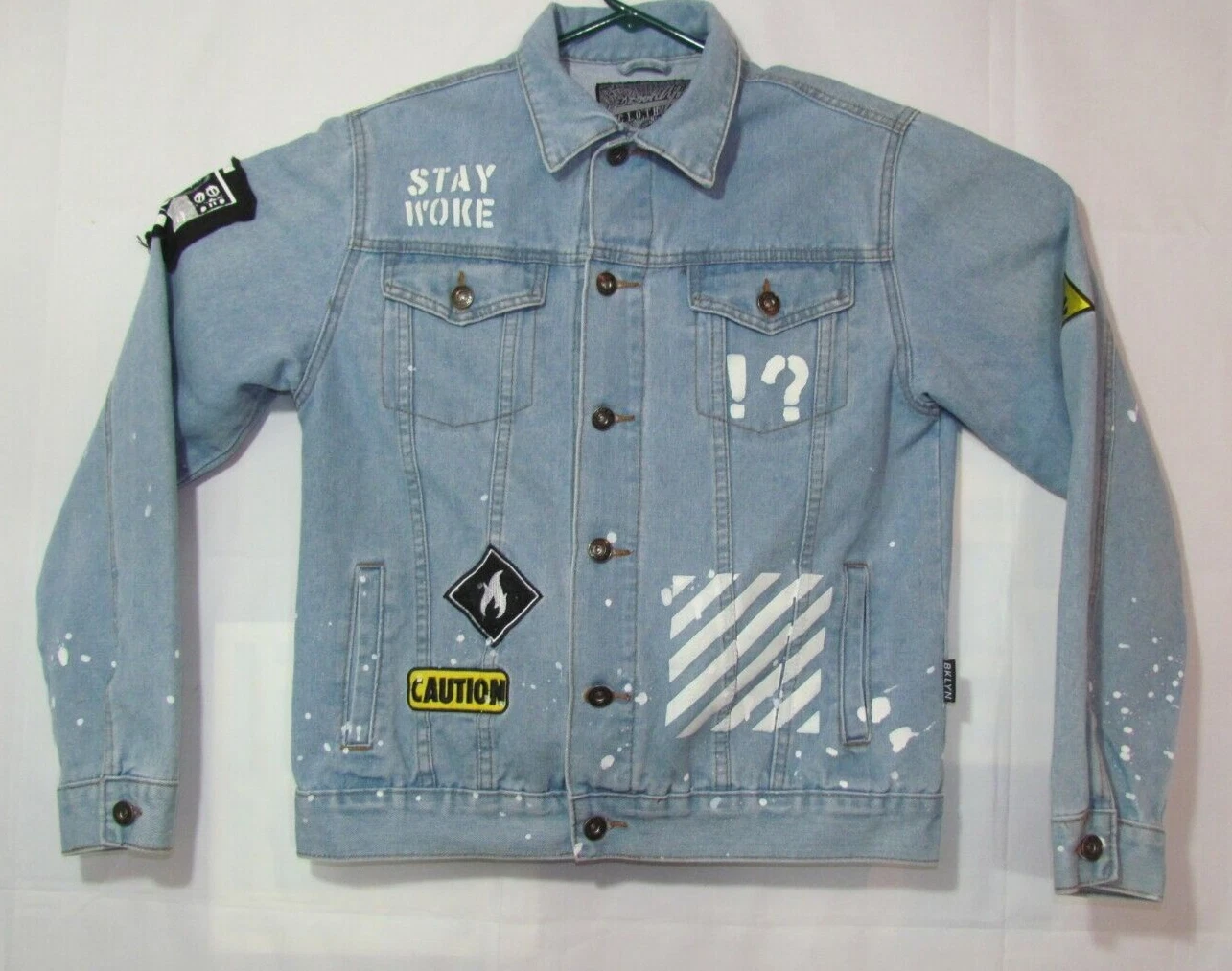 Brooklyn Cloth Jacket Mens Size Small Button Up Blue Denim EMBROIDERED