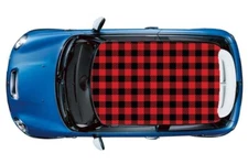 Black & Red Plaid Pattern Mini Cooper Roof Wrap Vinyl Graphic Decal Sticker New