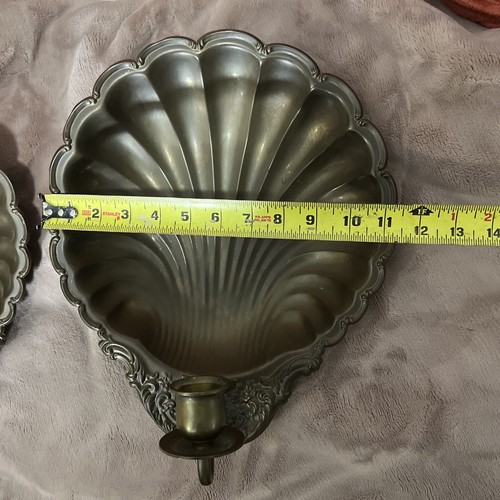 Lot 2 Vintage Big 14×11 Brass Copper Scallop Shell Wall Sconces Candle Holders!! - Picture 7 of 11
