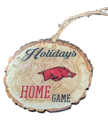 Arkansas Razorbacks Christmas Ornament Wood Tree Slice College Football 