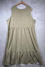 Old Navy Dress Women's 2XL Sleeveless Tiered Knit Midi Tank Olive Green *Flaw