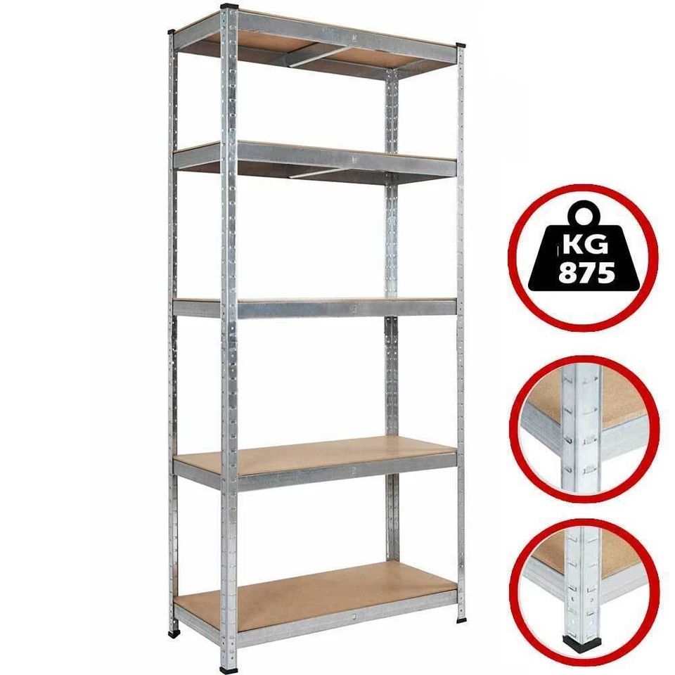 Scaffale 5 Ripiani Metallo e Legno 180x75cm Carichi Pesanti Scaffalatura Zincata - Immagine 2 di 4