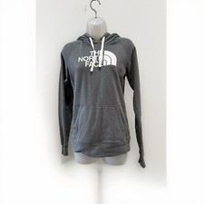 Women s The North Face Gray Pullover Hoodie Long Sleeve White Graphic Logo S