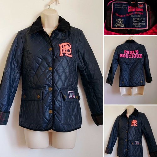 Ladies PAULS BOUTIQUE Navy & Pink Quilted Riding Jacket Corduroy Trim