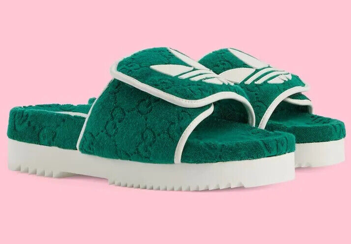 NIB Women's Gucci X Adidas Green GG Supreme Monogram Platform