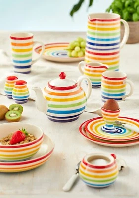 NAMASTE Hand Painted Stripe Ceramic Fairtrade Mug, Espresso Cup, Tall Mug etc