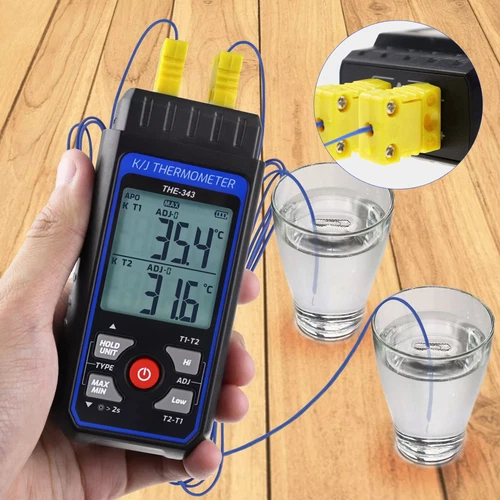 K/J Type Thermocouple Thermometer Temperature Meter Tester Dual Channel 4 ProbVu