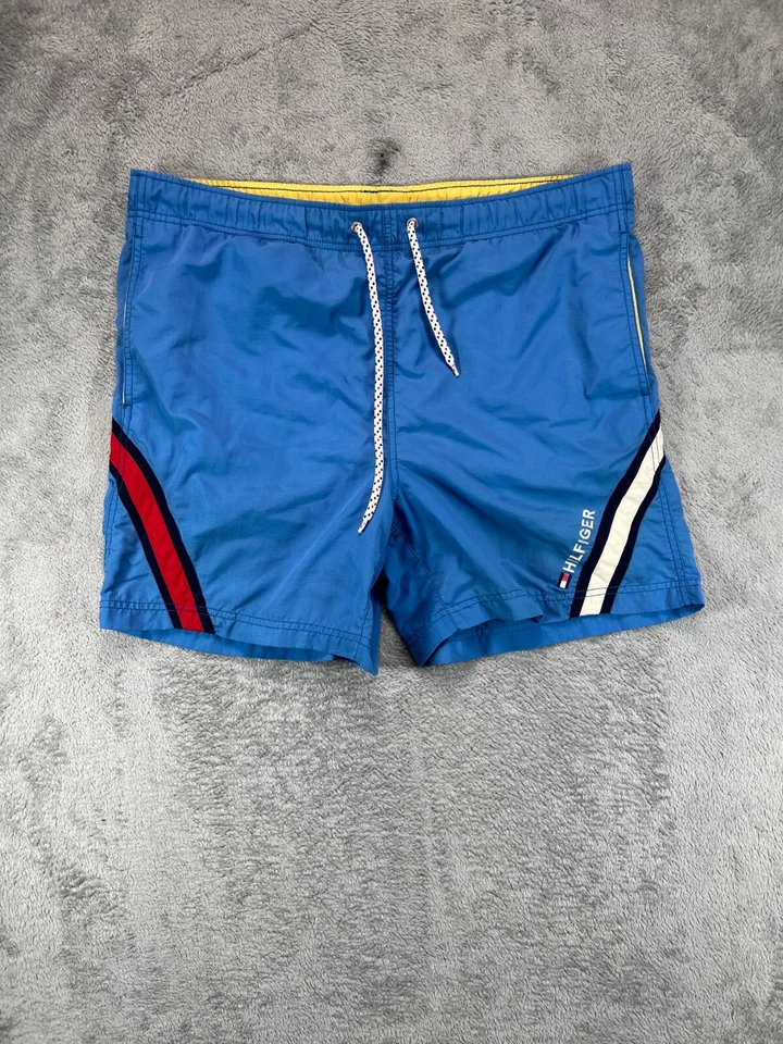 Tommy HilfigerY2K Swimsuit Shorts Medium Blue Nylon Embroidered Logo Mesh Lined - Image 3 of 4