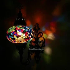 Turkish Moroccan Mosaic Multicolour Tiffany Wall Sconce Lamp Light Large Globe