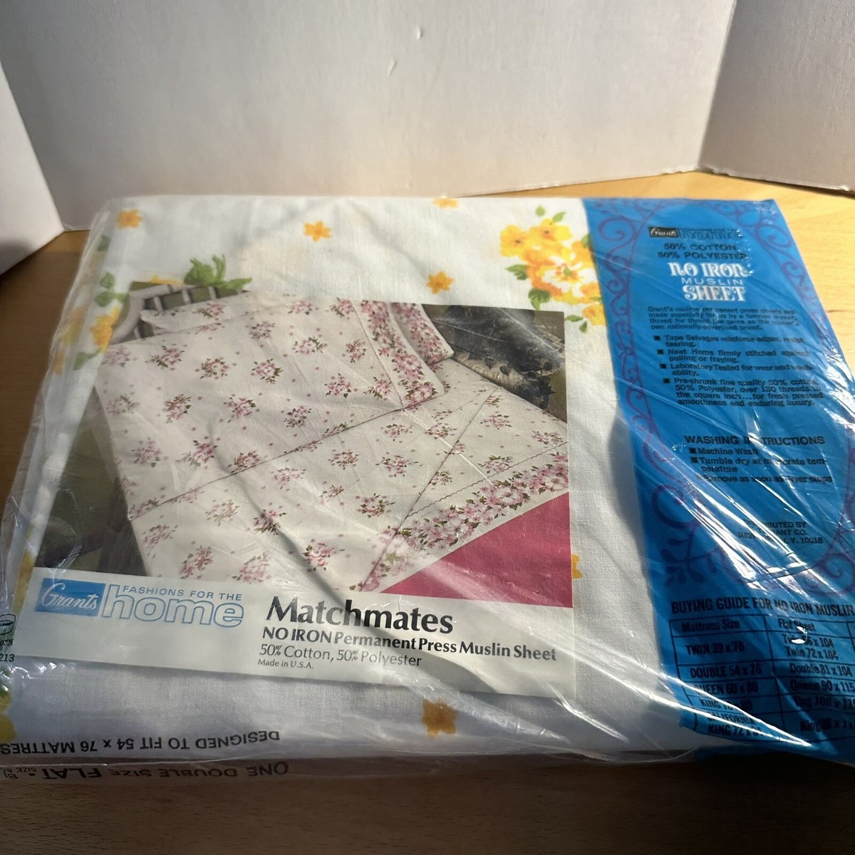 Vintage 60's Double Flat Sheet Yellow Orange Floral Embroidered