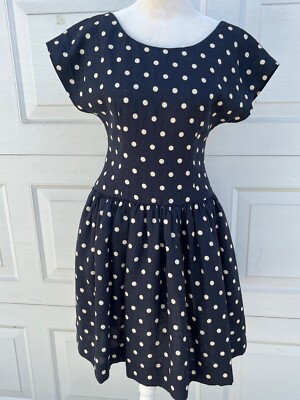 Anthropologie Lili s Closet Blue and White Polka Dot Linen Dress w/Pockets Sz. 2